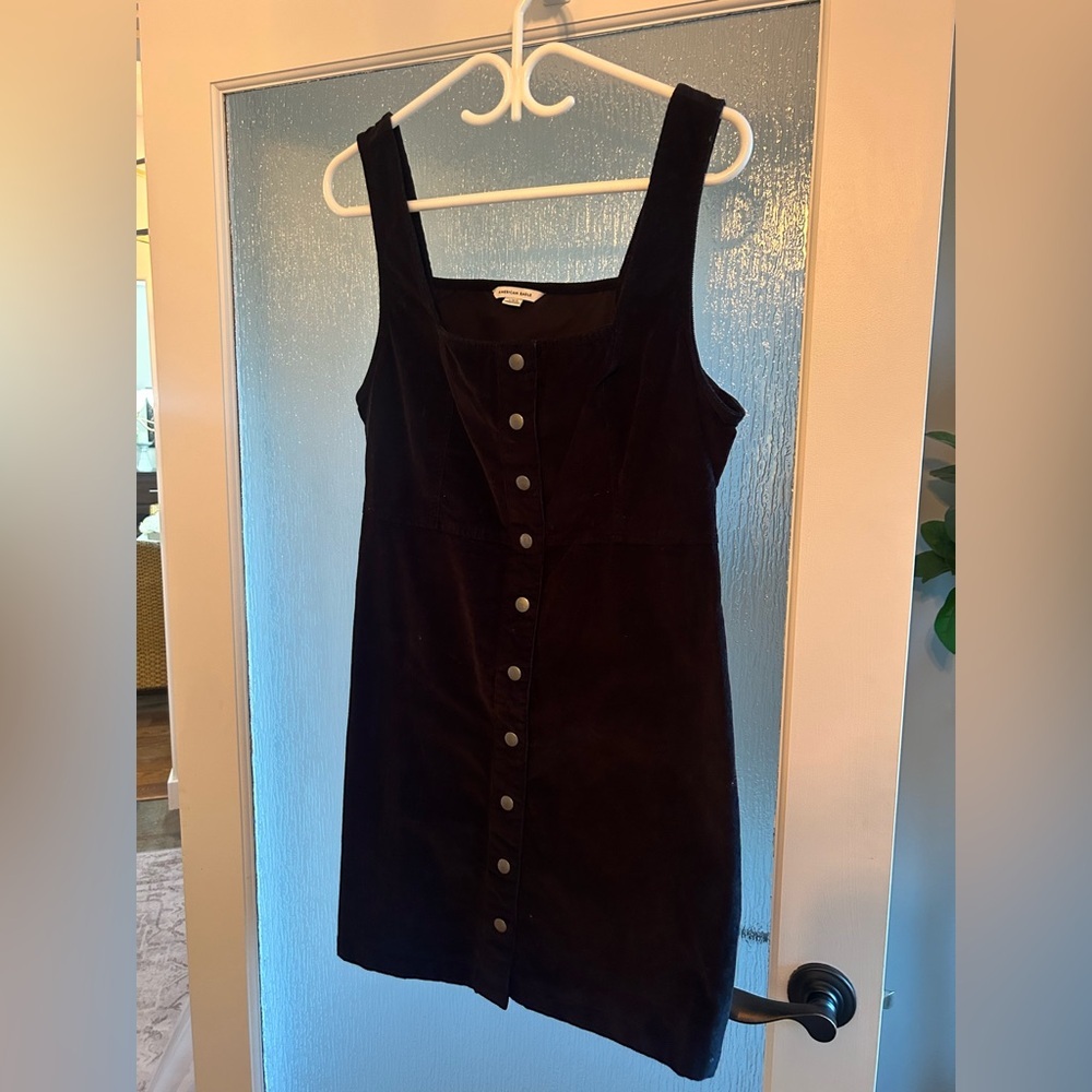 American Eagle Black Corduroy Button-Down Dress